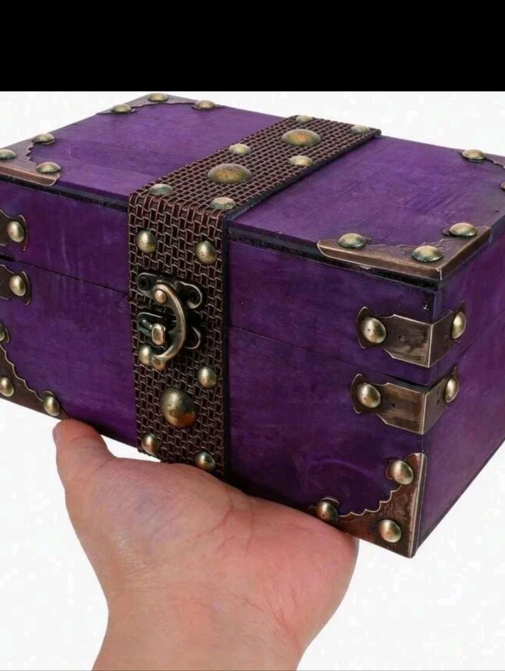 Purple Decorative Trinket Chest with Brass Accents